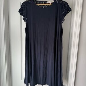 LOFT Navy Lace-Back Short Sleeve Dress